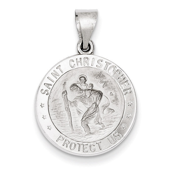 Polished and Satin Saint Christopher Medal Pendant 14k White Gold XR1301