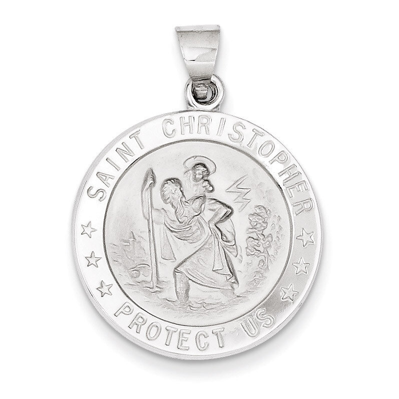 Polished and Satin Saint Christopher Medal Pendant 14k White Gold XR1302