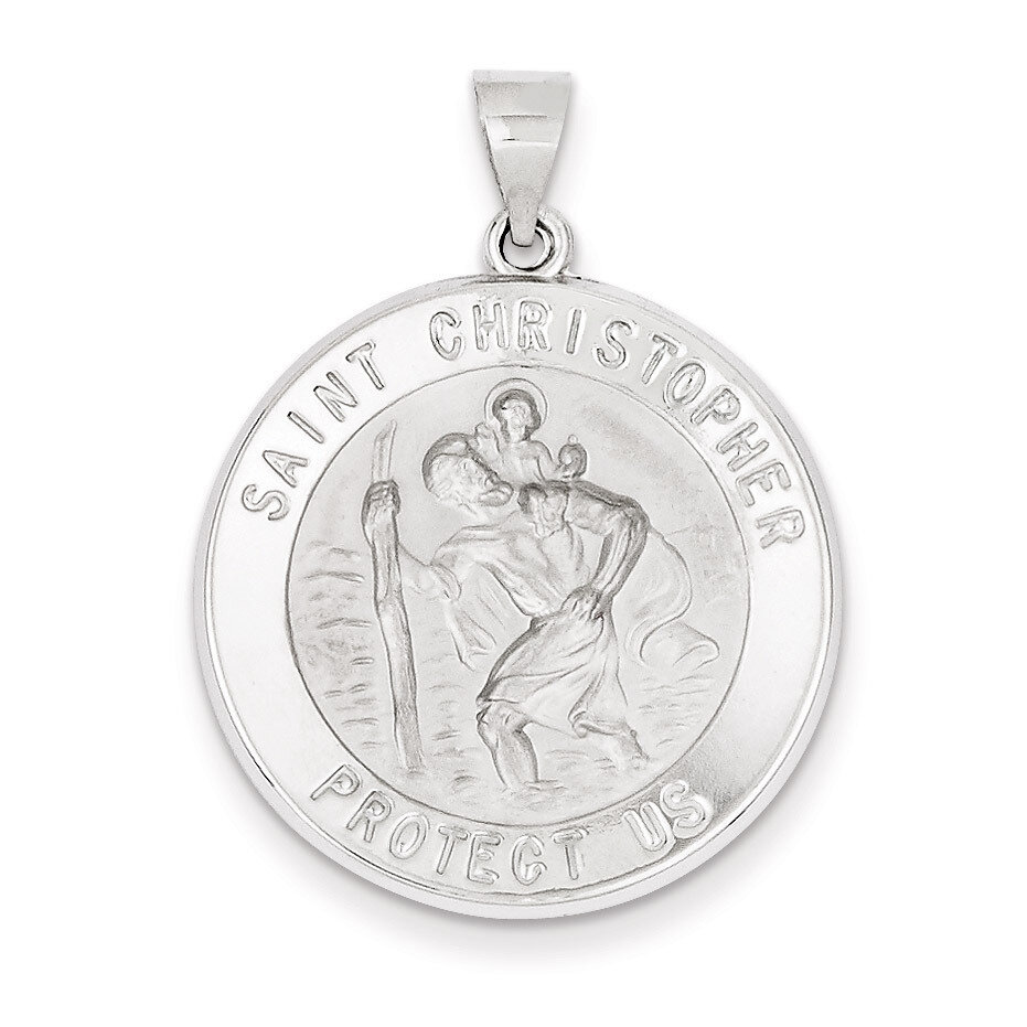 Polished and Satin Saint Christopher Medal Pendant 14k White Gold XR1303