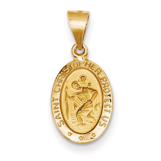 Saint Christopher Medal Pendant 14k Gold Polished and Satin XR1304