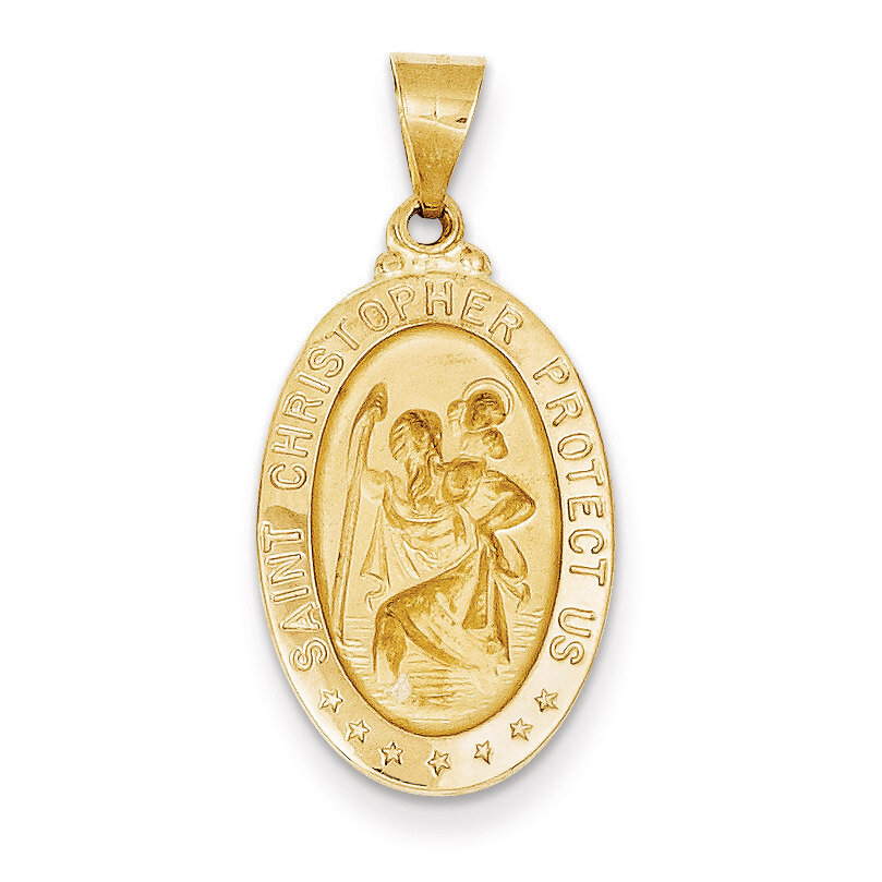 Saint Christopher Medal Pendant 14k Gold Polished and Satin XR1305