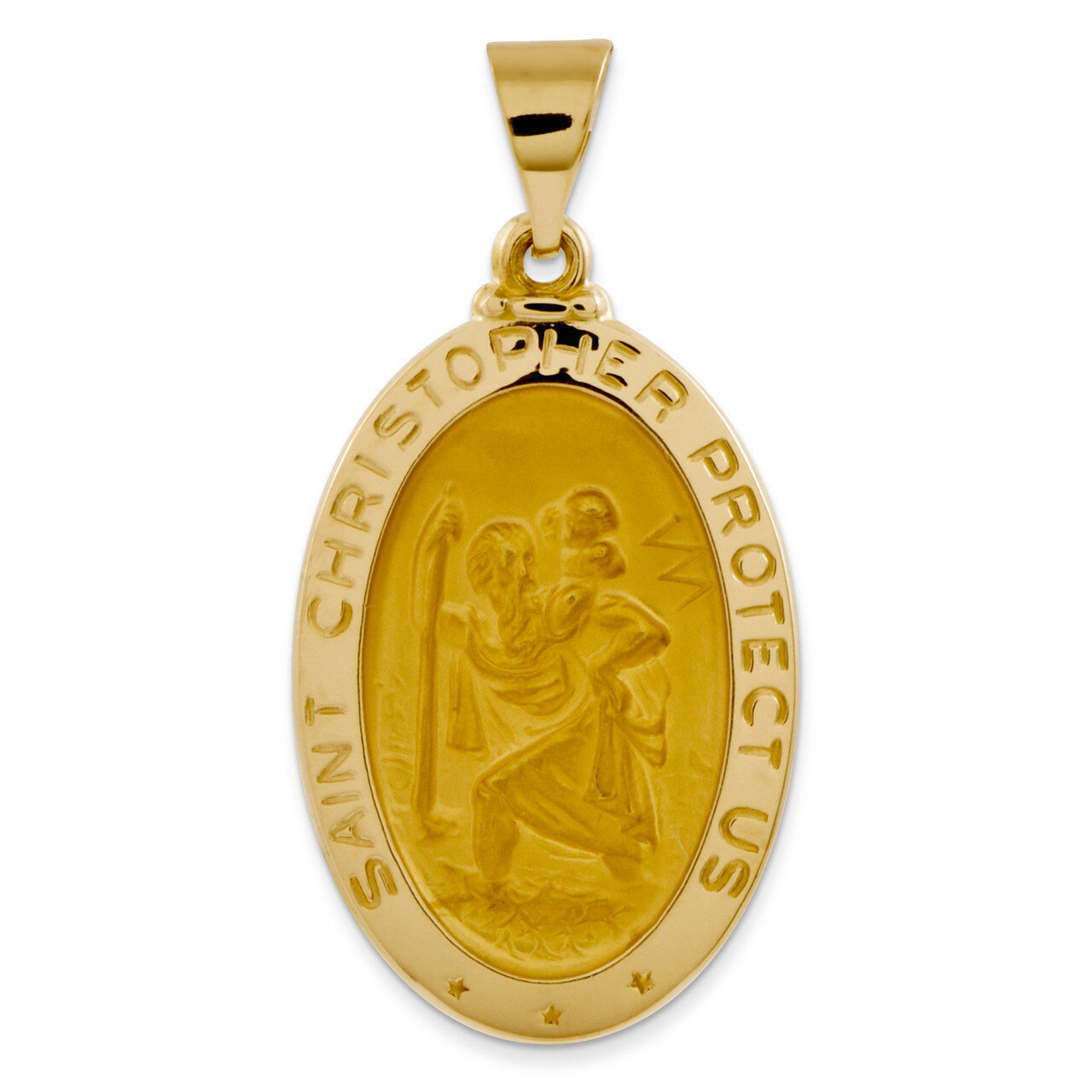 Saint Christopher Medal Pendant 14k Gold Polished and Satin XR1308
