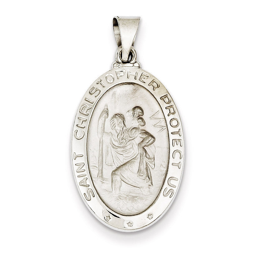Polished and Satin Saint Christopher Medal Pendant 14k White Gold XR1309