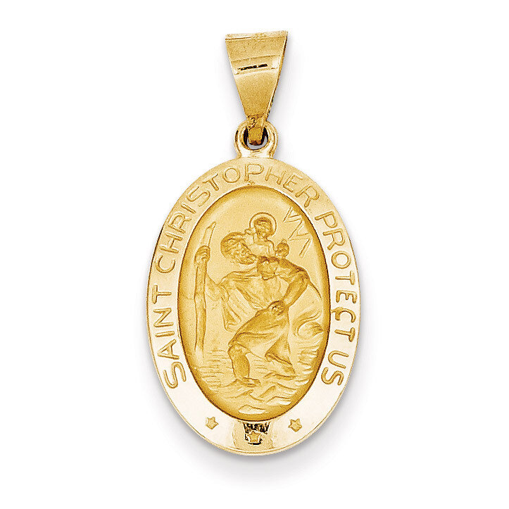 Saint Christopher Medal Pendant 14k Gold Polished and Satin XR1310