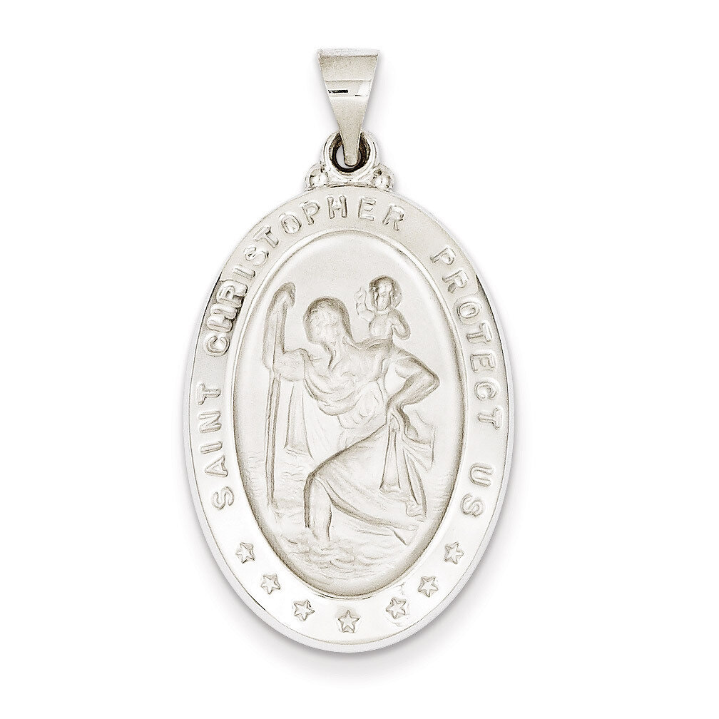 Polished and Satin Saint Christopher Medal Pendant 14k White Gold XR1312