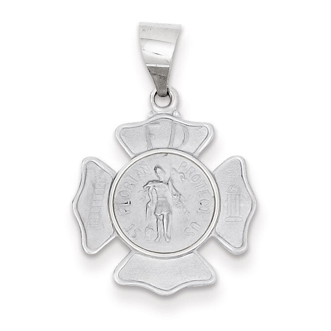 Polished and Satin Saint Florian Badge Pendant 14k White Gold XR1315