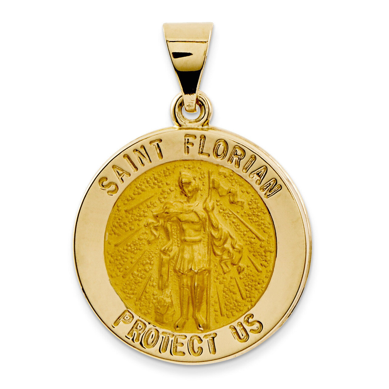 Saint Florian Medal Pendant 14k Gold Polished and Satin XR1317