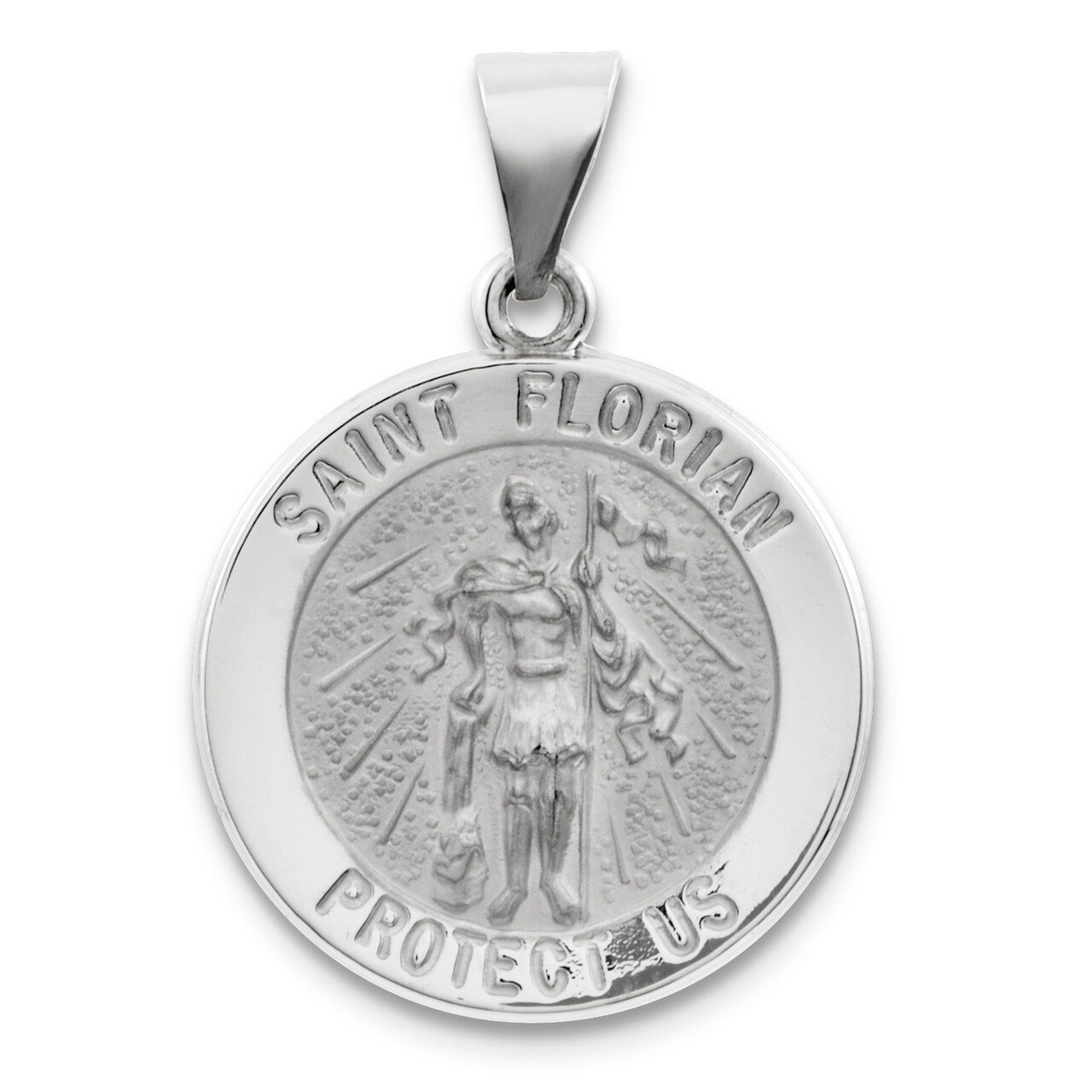 Polished and Satin Saint Florian Medal Pendant 14k White Gold XR1318