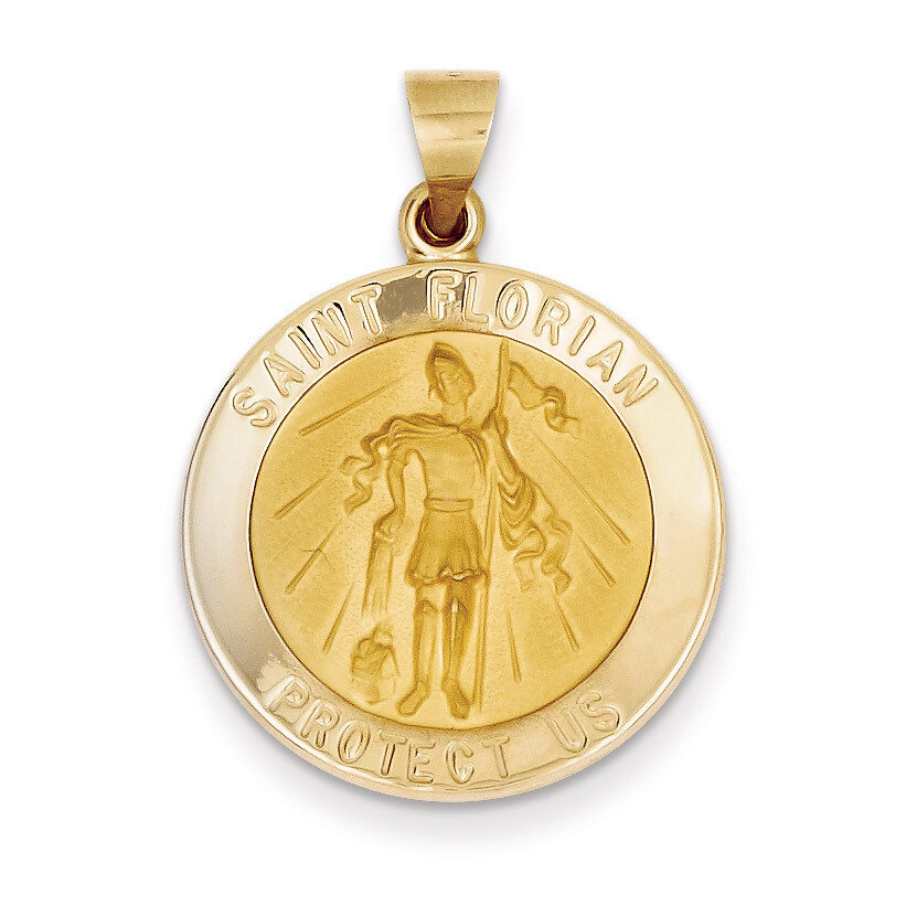 Saint Florian Medal Pendant 14k Gold Polished and Satin XR1319