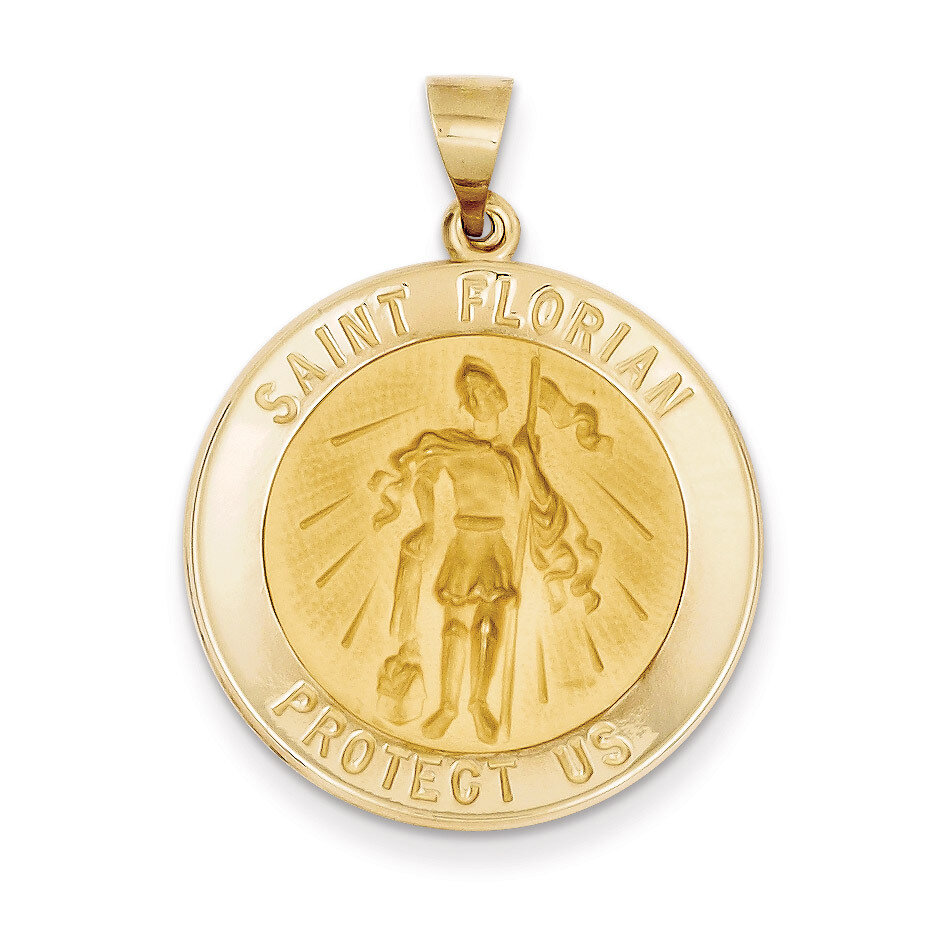 Saint Florian Medal Pendant 14k Gold Polished and Satin XR1320