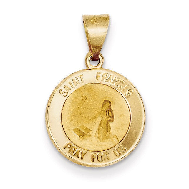 Saint Francis Medal Pendant 14k Gold Polished and Satin XR1321