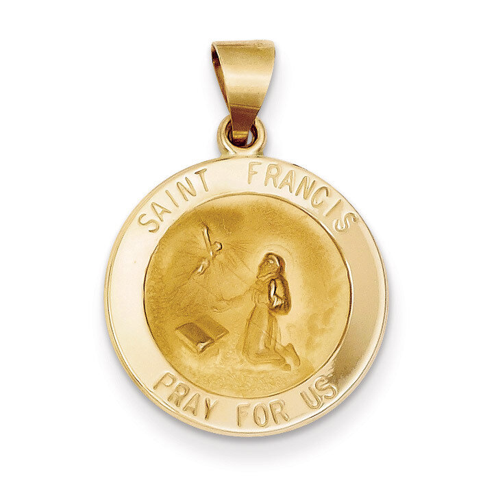 Saint Francis Medal Pendant 14k Gold Polished and Satin XR1322