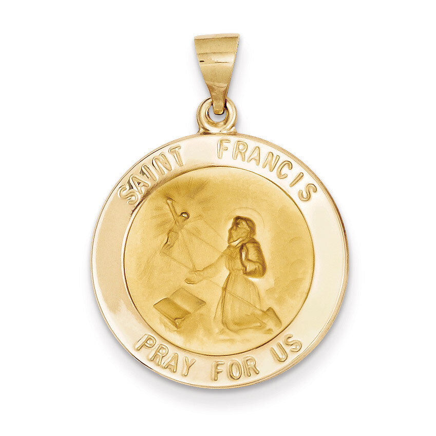 Saint Francis Medal Pendant 14k Gold Polished and Satin XR1323