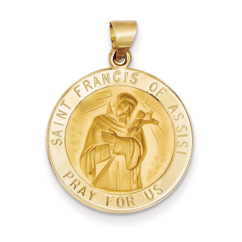 Saint Francis of Assisi Medal Pendant 14k Gold Polished and Satin XR1325
