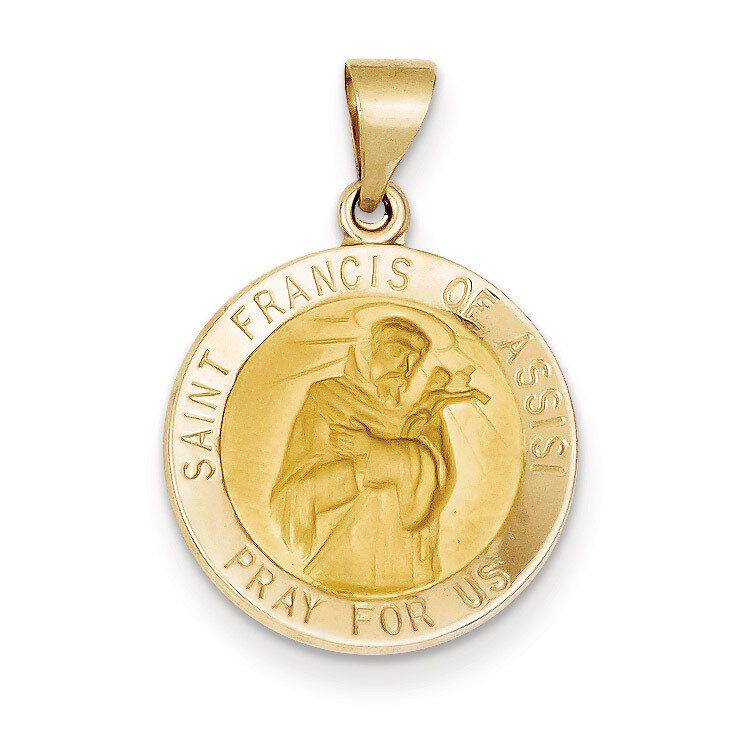 Saint Francis of Assisi Medal Pendant 14k Gold Polished and Satin XR1326