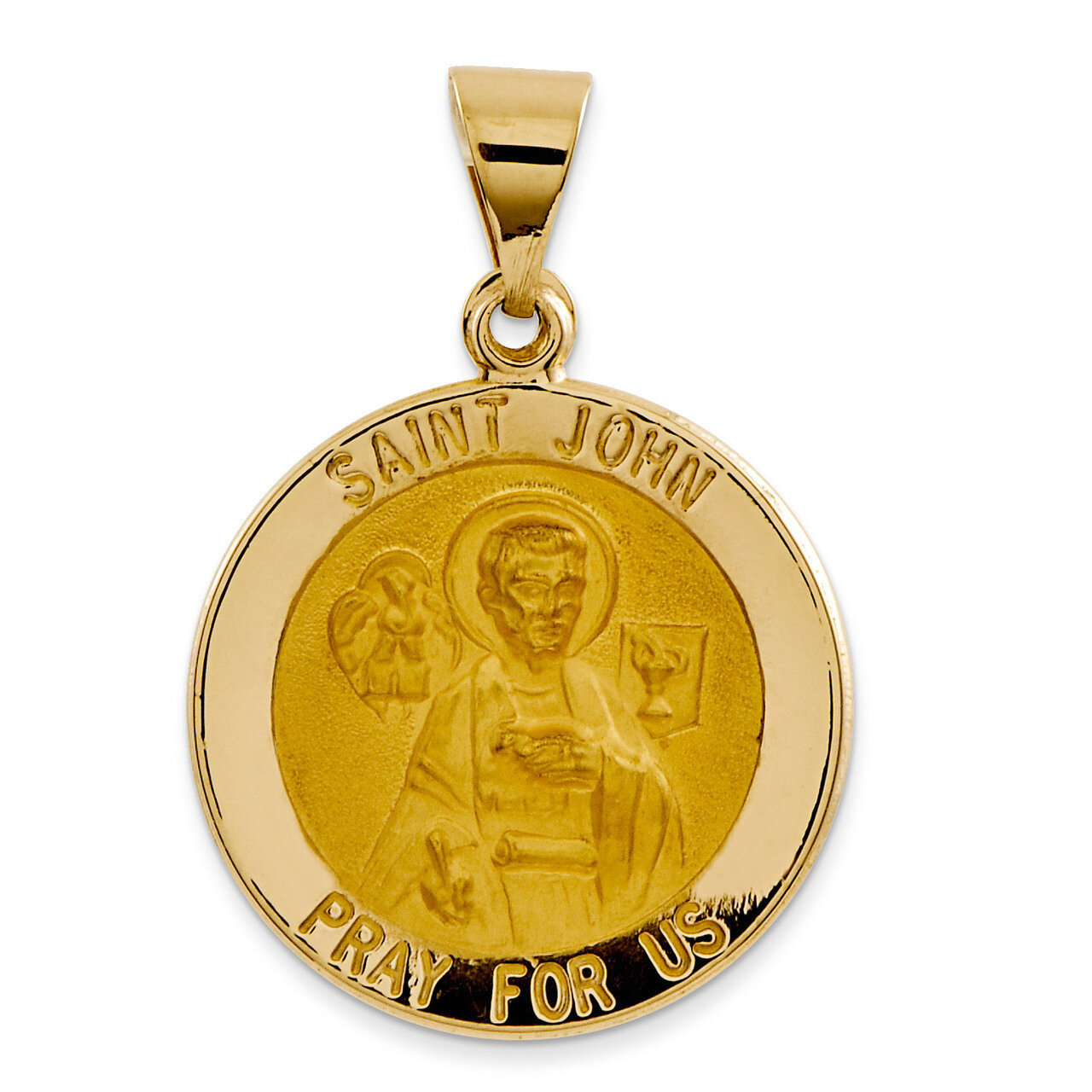 Saint John Medal Pendant 14k Gold Polished and Satin XR1333