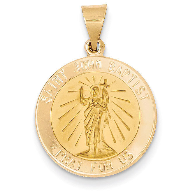 Saint John Baptist Medal Pendant 14k Gold Polished and Satin XR1337