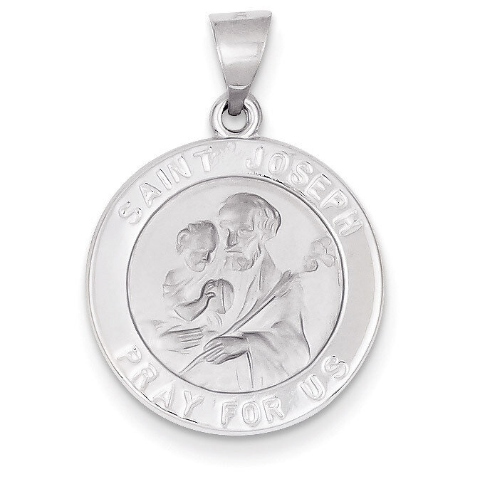 Polished and Satin Saint Joseph Medal Pendant 14k White Gold XR1340