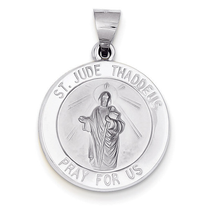 Polished and Satin Saint Jude Thaddeus Medal Pendant 14k White Gold XR1347