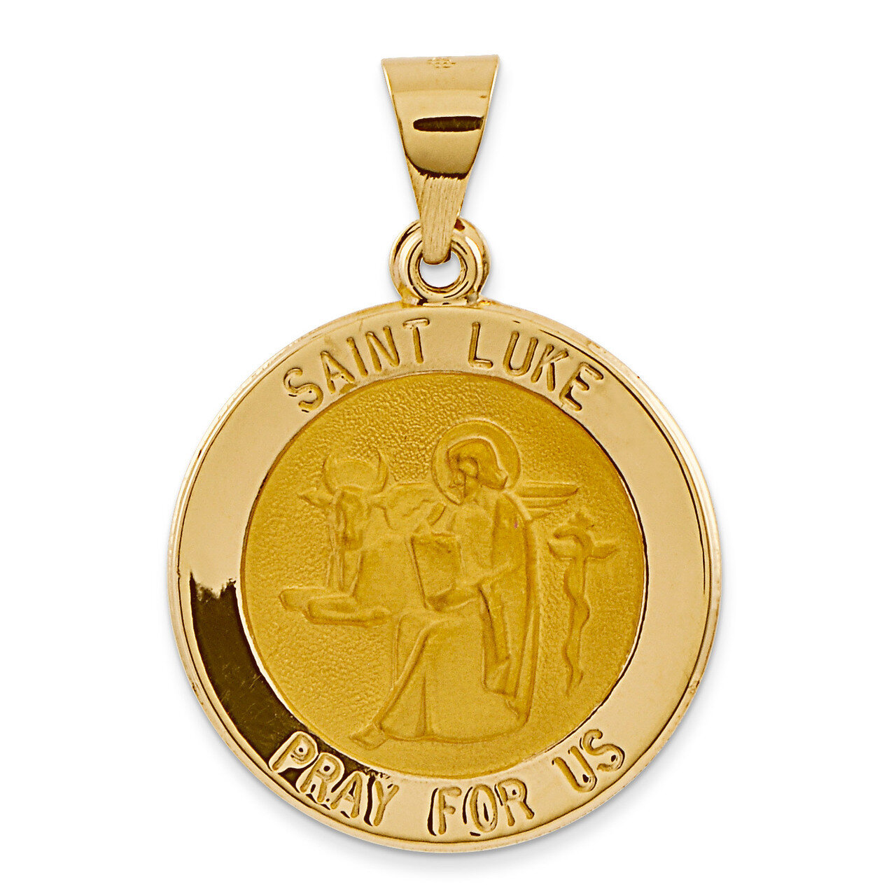 Saint Luke Medal Pendant 14k Gold Polished and Satin XR1355