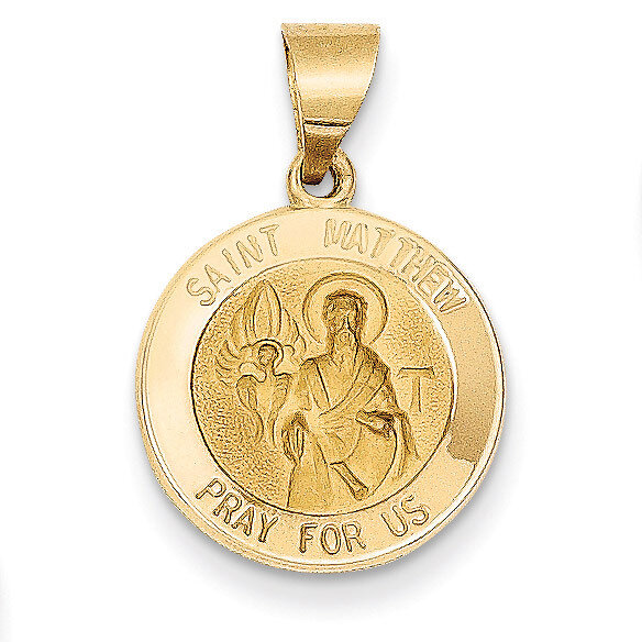 Saint Matthew Medal Pendant 14k Gold Polished and Satin XR1359