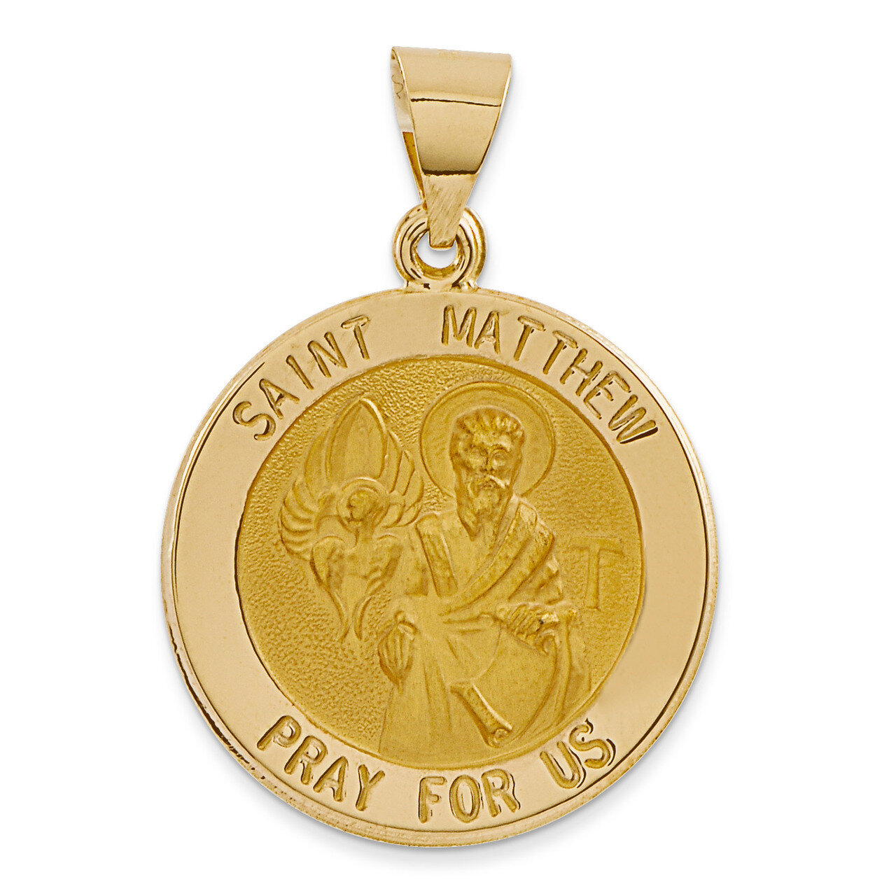Saint Matthew Medal Pendant 14k Gold Polished and Satin XR1360