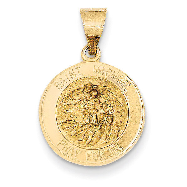 Saint Michael Medal Pendant 14k Gold Polished and Satin XR1362