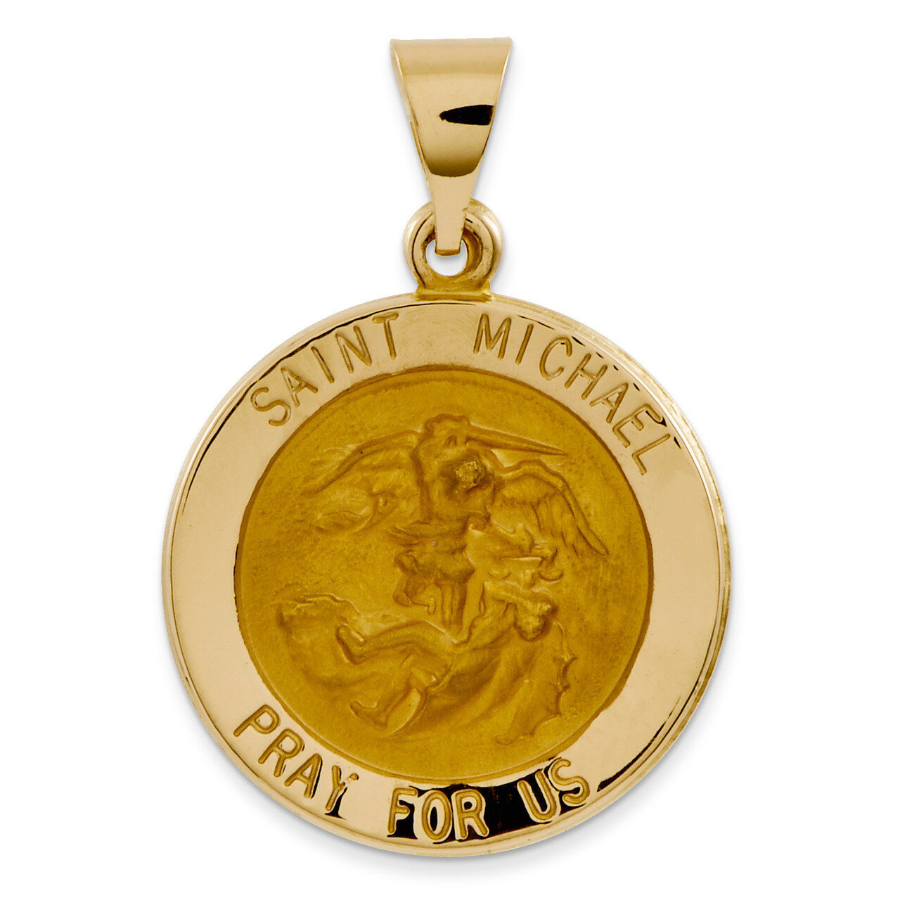 Saint Michael Medal Pendant 14k Gold Polished and Satin XR1363