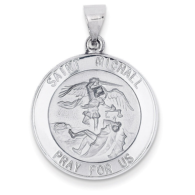 Polished and Satin Saint Michael Medal Pendant 14k White Gold XR1364, MPN: XR1364, 883957494302