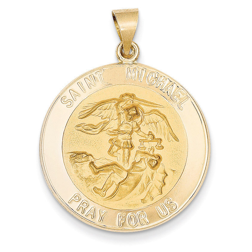 Saint Michael Medal Pendant 14k Gold Polished and Satin XR1365