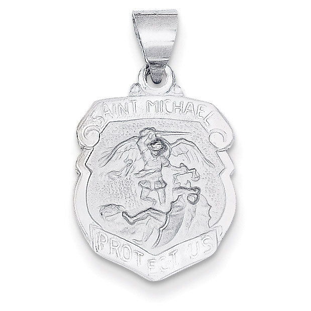 Polished and Satin Saint Michael Medal Pendant 14k White Gold XR1367