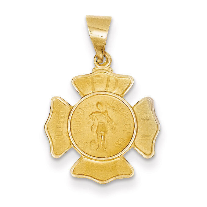 Saint Florian Badge Medal Pendant 14k Gold Polished and Satin XR1368