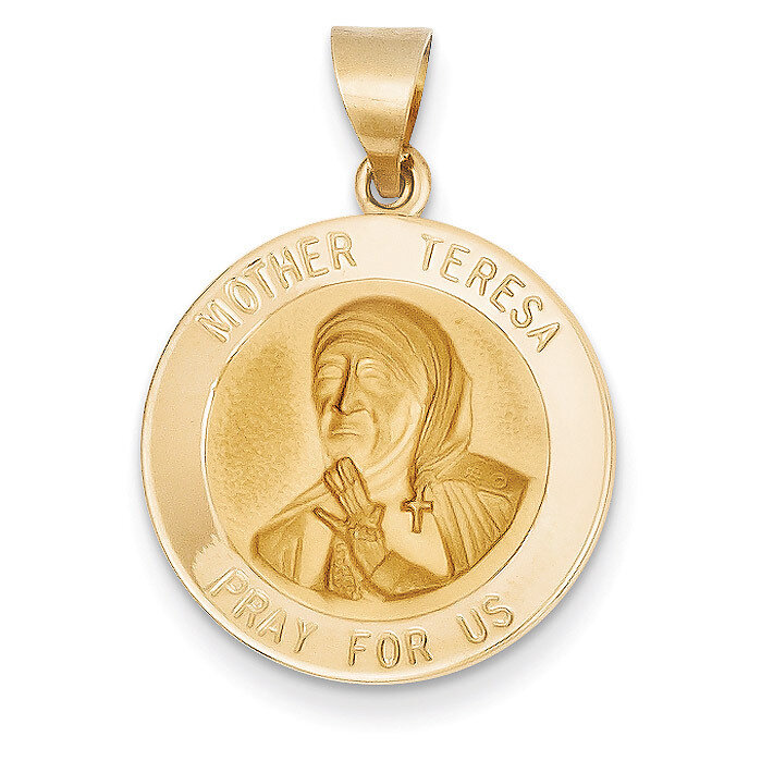 Mother Teresa Medal Pendant 14k Gold Polished and Satin XR1370