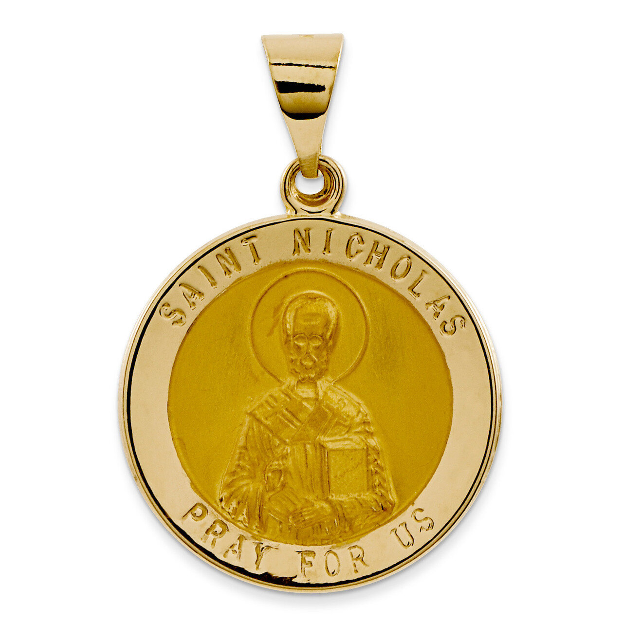 Saint Nicholas Medal Pendant 14k Gold Polished and Satin XR1371