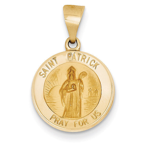 Saint Patrick Medal Pendant 14k Gold Polished and Satin XR1372