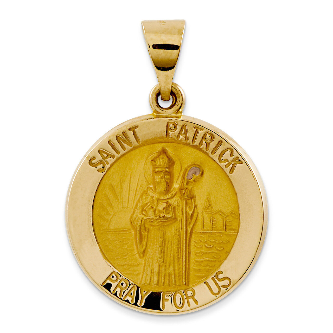 Saint Patrick Medal Pendant 14k Gold Polished and Satin XR1373