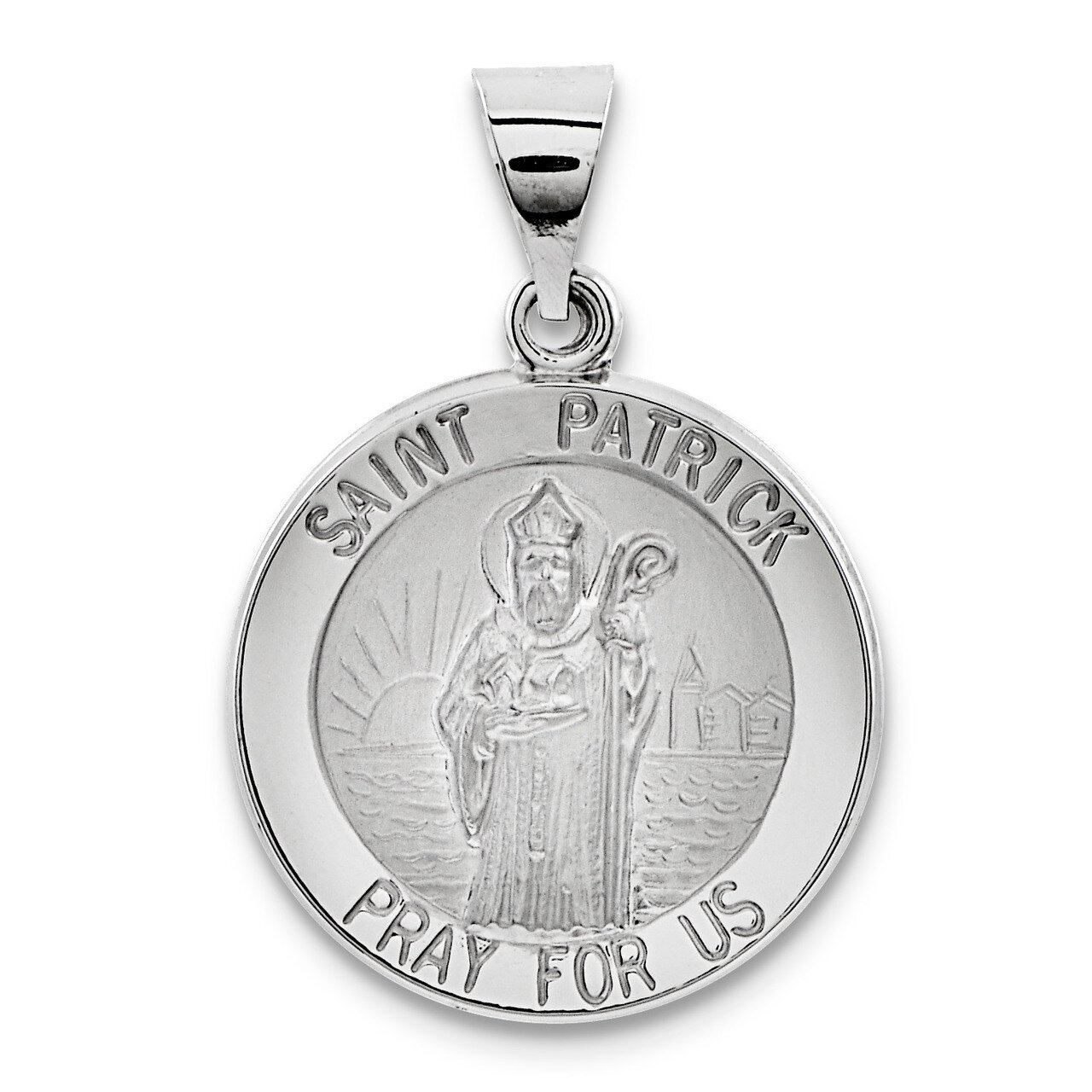 Polished and Satin Saint Patrick Medal Pendant 14k White Gold XR1374, MPN: XR1374, 883957421889
