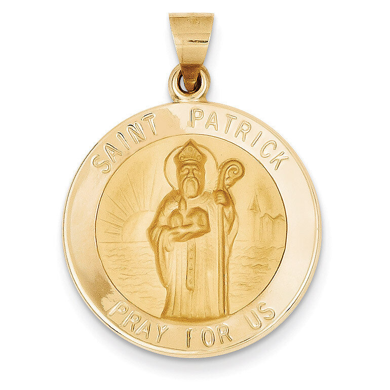 Saint Patrick Medal Pendant 14k Gold Polished and Satin XR1375