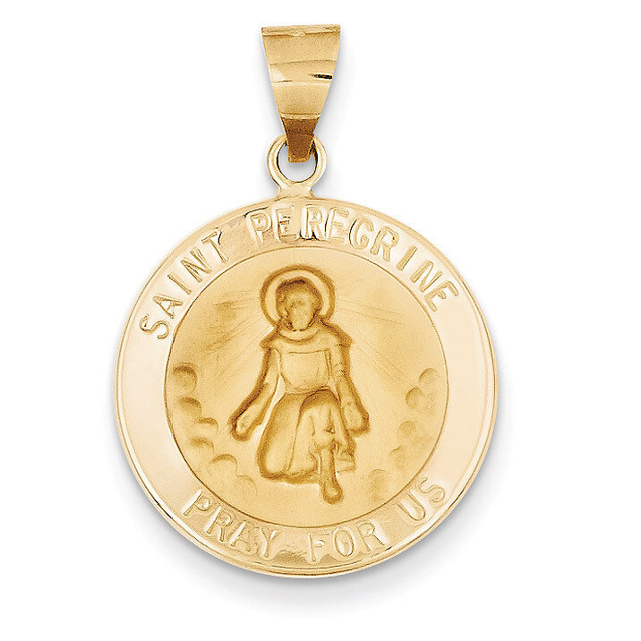 Saint Peregrine Medal Pendant 14k Gold Polished and Satin XR1378