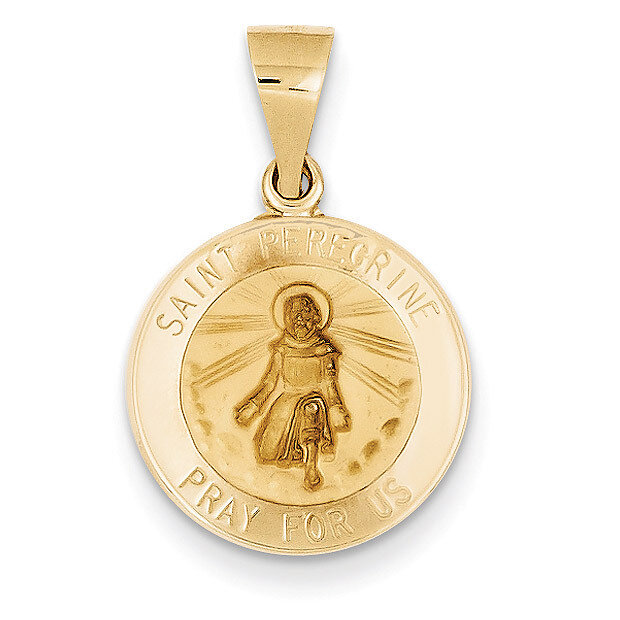 Saint Peregrine Medal Pendant 14k Gold Polished and Satin XR1379