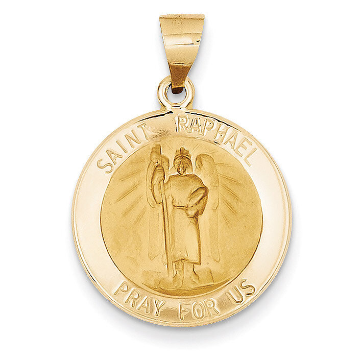 Saint Raphael Medal Pendant 14k Gold Polished and Satin XR1383