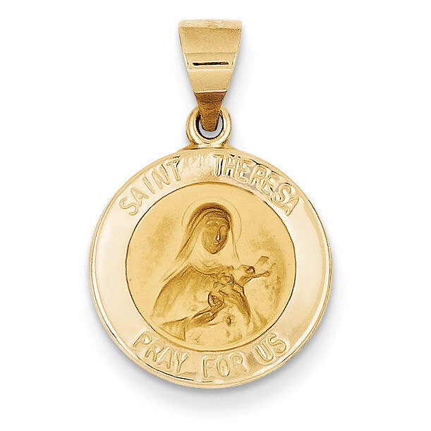 Saint Theresa Medal Pendant 14k Gold Polished and Satin XR1384