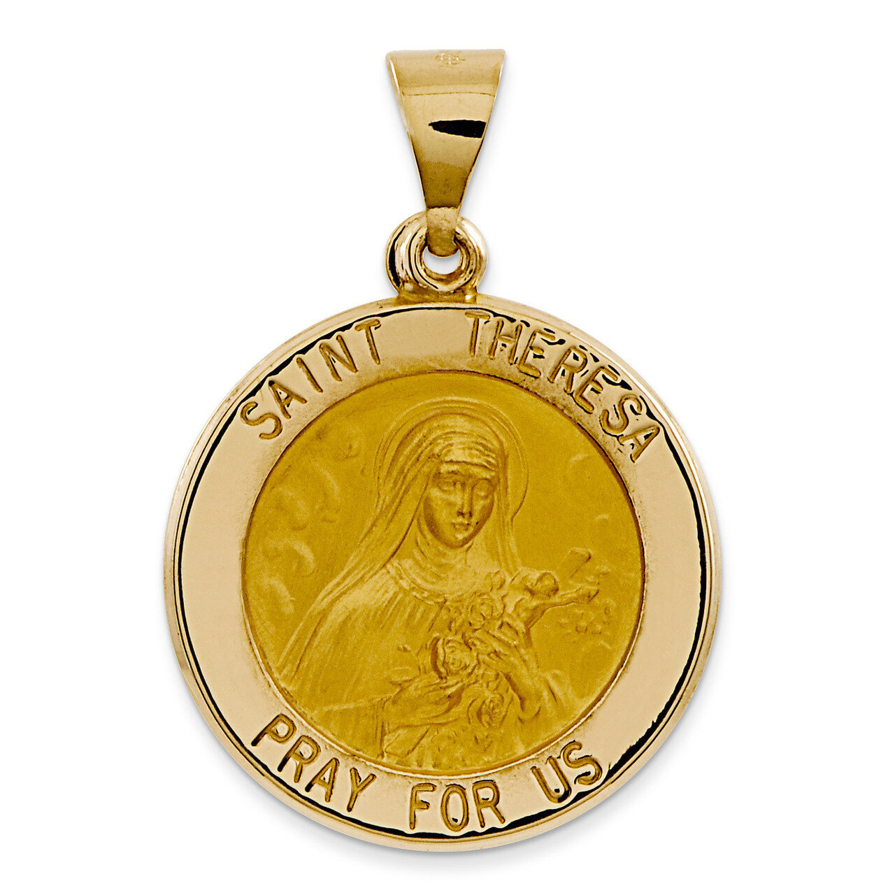 Saint Theresa Medal Pendant 14k Gold Polished and Satin XR1385
