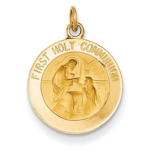 First Holy Communion Medal Pendant 14k Gold Polished and Satin XR1388