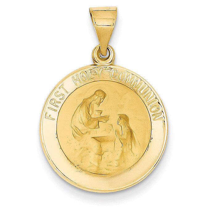 First Holy Communion Medal Pendant 14k Gold Polished and Satin XR1389