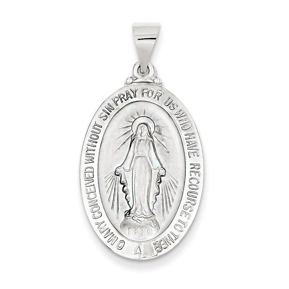 Polished and Satin Miraculous Medal Pendant 14k White Gold XR1404