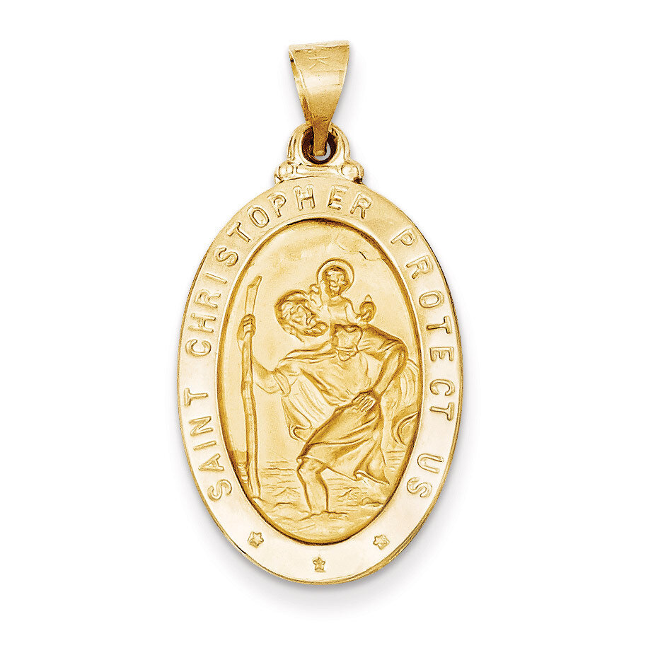 Saint Christopher Medal Pendant 14k Gold Polished and Satin XR1405