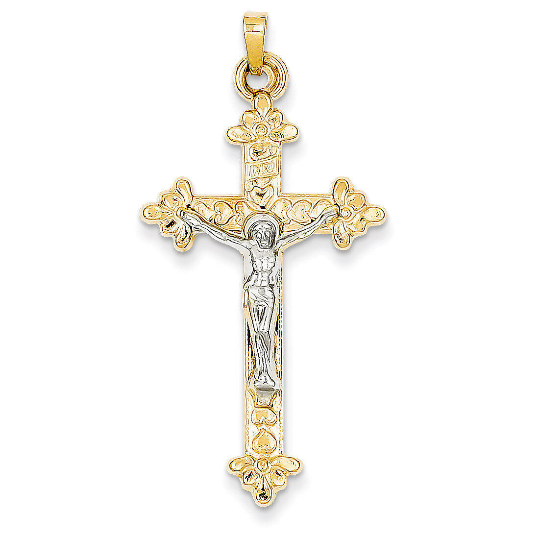 INRI Hollow Crucifix Pendant 14k Two-Tone Gold XR306