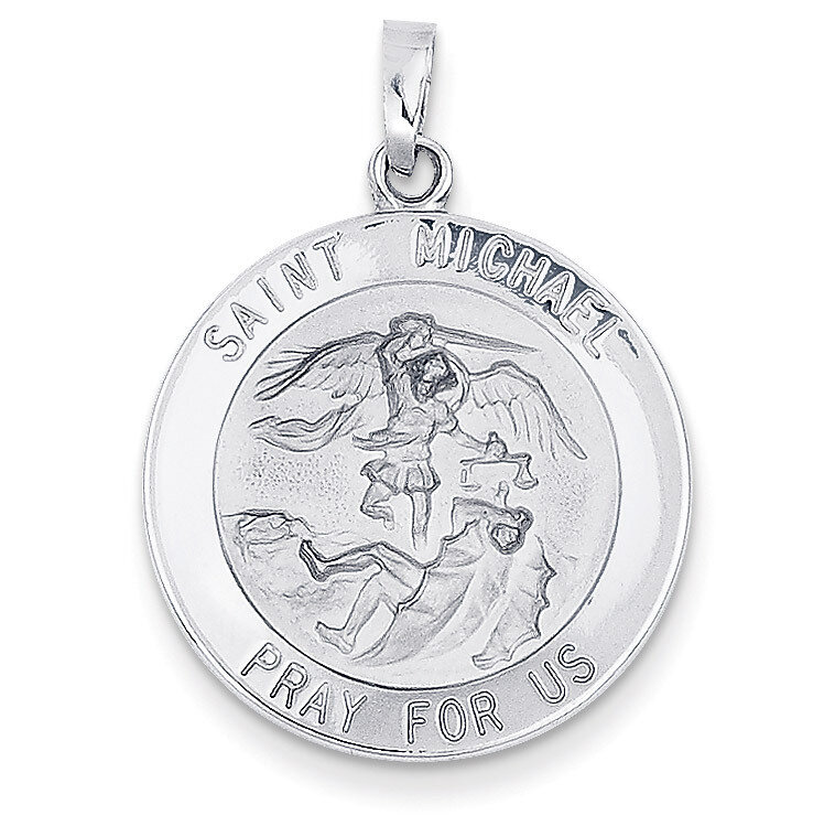 Saint Michael Medal Pendant 14k White Gold XR511