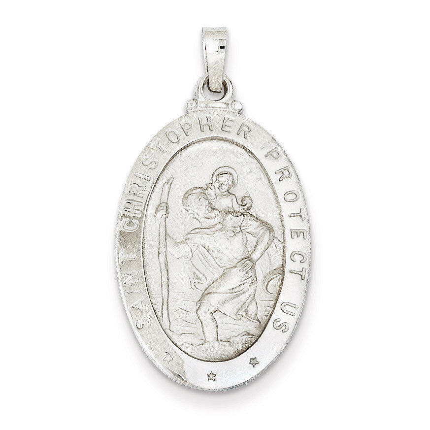 Saint Christopher Medal Pendant 14k White Gold XR516